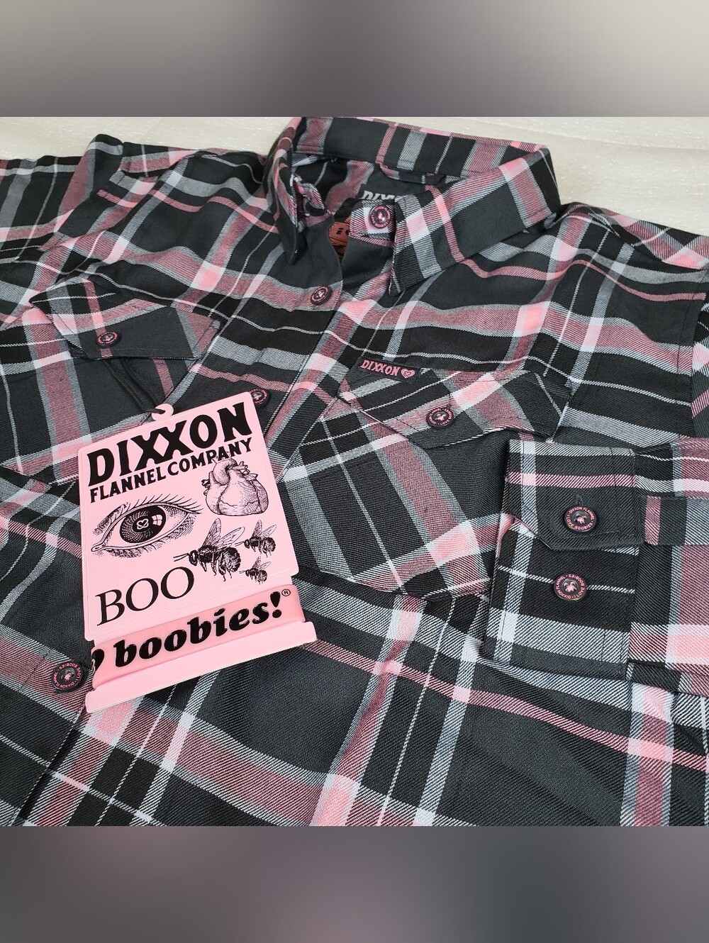 NWT DIXXON Women's XL I Love Boobies 2025 Keep A Breast Foundation Flannel Shirt